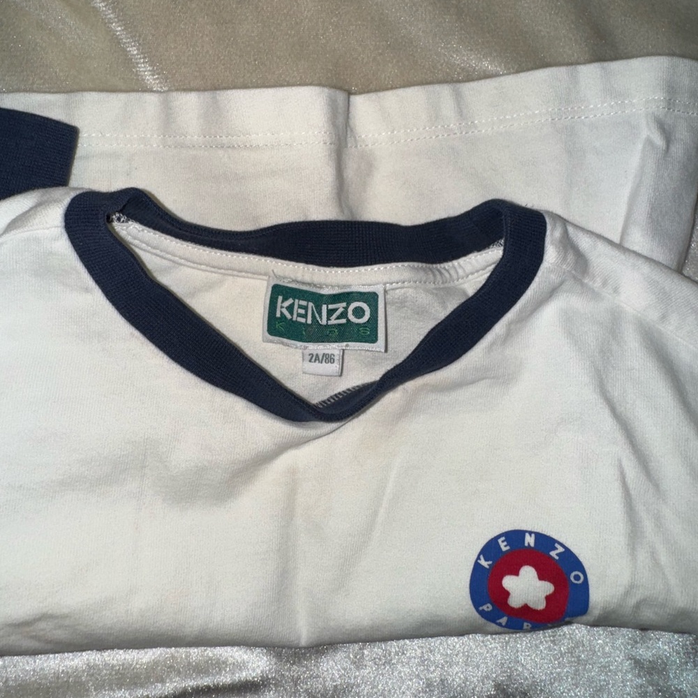 Kenzo Kids White Tee with Navy Trim